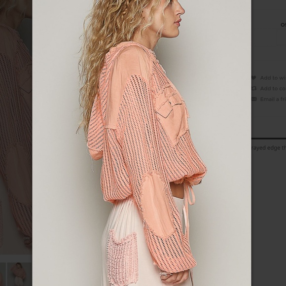 POL “ Billings 4 “ POL Open Knit See Through Button Down Hoodie So Nice And Soft - Picture 3 of 5